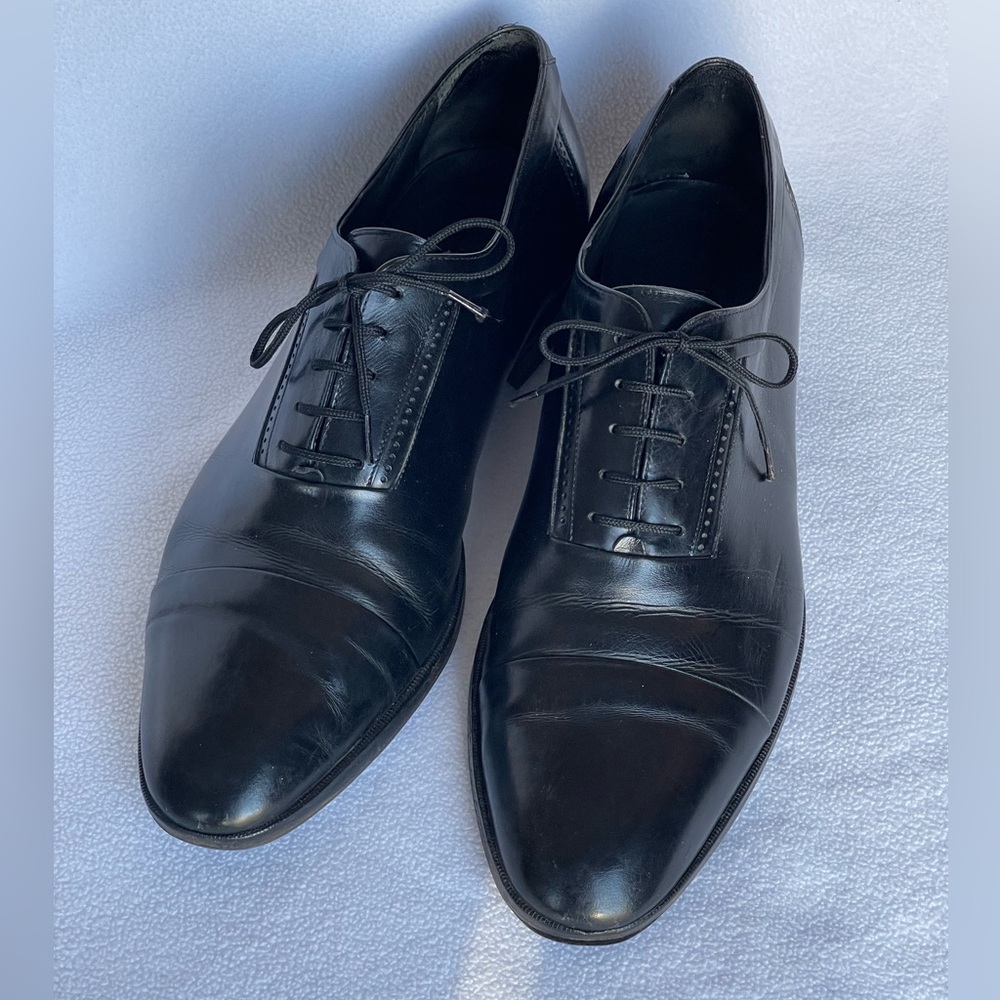 BRUNO MAGLI Men's Black Leather Cap-Toe Oxford Shoes, Size 9-9.5